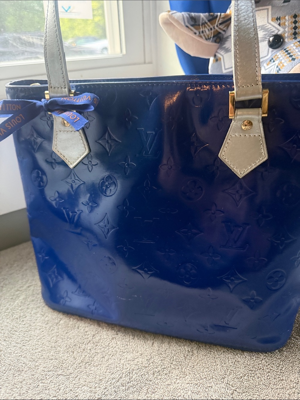 Louis Vuitton custom Blue Vernis Tote with gray Handles